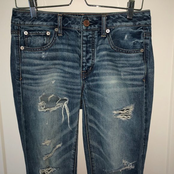 Jean Taille Haute Courte American Eagle Destroyed Taille 2 - Doublure à Carreaux Rose Et Rouge
